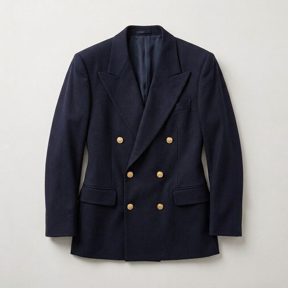 VTG Bonnie Norma Navy Blue Wool Double Breasted Blazer Gold Button 10 Old Money